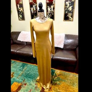 BCBG Max Azria Gold Fitted Gown with Side Slit